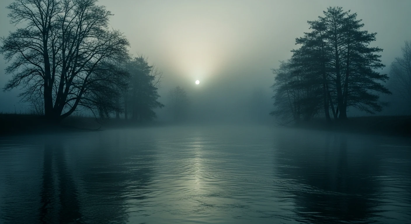 Mist settling over quiet water at first light